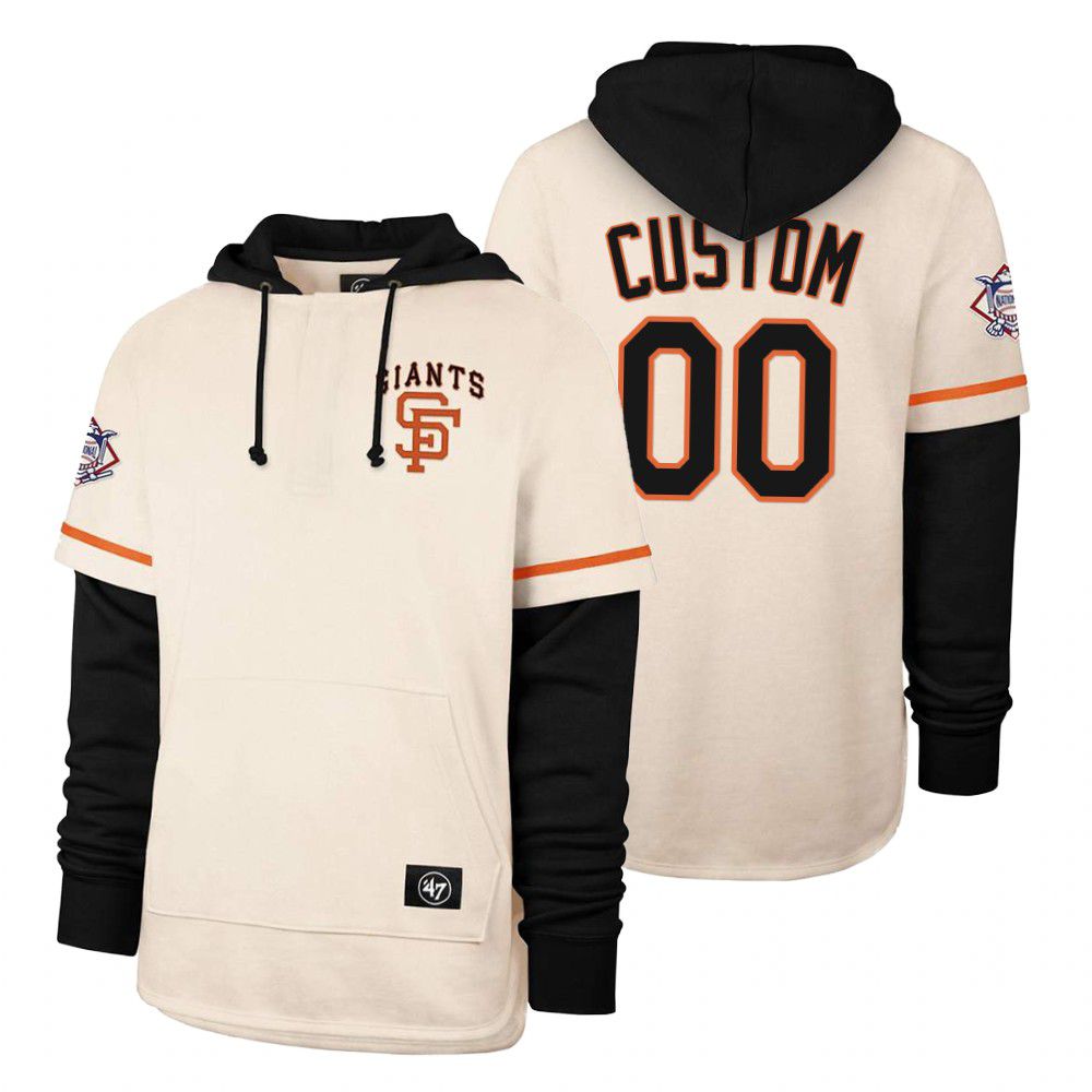 Men San Francisco Giants #00 Custom Cream 2021 Pullover Hoodie MLB Jersey